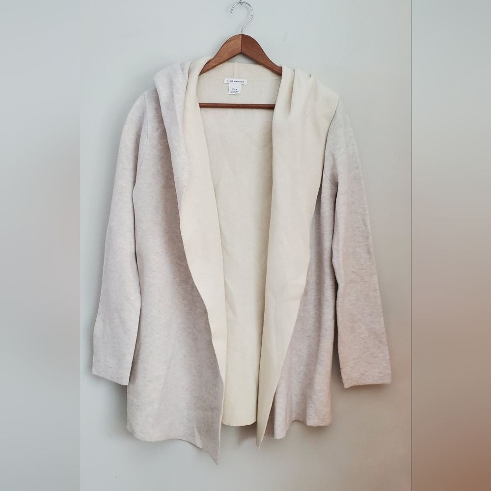 Club Monaco Women's Cream And Light Gray Hooded Open Sweater Size XS